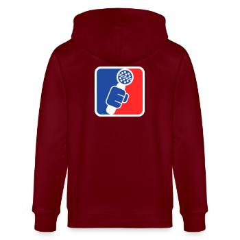 Microphone Check League Icon – Sportfan - Stanley/Stella Unisex Bio-Kapuzenjacke CULTIVATOR  - Burgunderrot - Hinten - Anna (173cm)