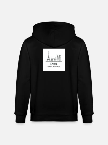 Paris Line Art Silhouette Landmark - Stanley/Stella CULTIVATOR Unisex Organic Hooded Jacket - black
