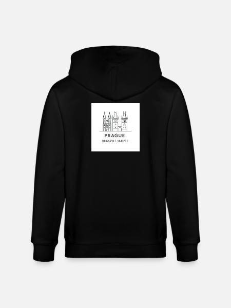 Prague Line Art Silhouette Landmark - Stanley/Stella CULTIVATOR Unisex Organic Hooded Jacket - black