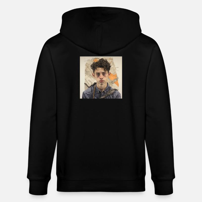 Zerzaustes Haarporträt im Patchwork - Stanley/Stella Unisex Bio-Kapuzenjacke CULTIVATOR  - Schwarz