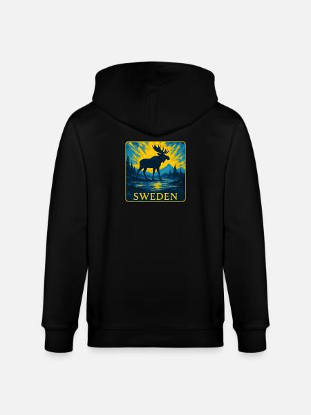 Sweden Moose Silhouette Design - Stanley/Stella CULTIVATOR Unisex Organic Hooded Jacket - black