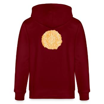 Orangene Tie-Dye Kreismuster - Stanley/Stella Unisex Bio-Kapuzenjacke CULTIVATOR  - Burgunderrot - Hinten - Anna (173cm)