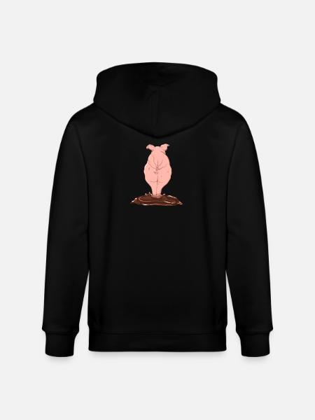 Pink pig from behind - Stanley/Stella CULTIVATOR Unisex Organic Hooded Jacket - black