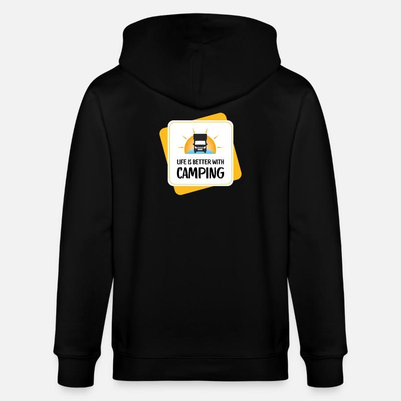 Life Is Better with Camping – Design - Stanley/Stella Unisex Bio-Kapuzenjacke CULTIVATOR  - Schwarz