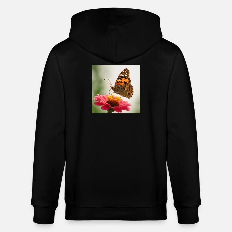 Schmetterling auf einer rosa Blume - Stanley/Stella Unisex Bio-Kapuzenjacke CULTIVATOR  - Schwarz