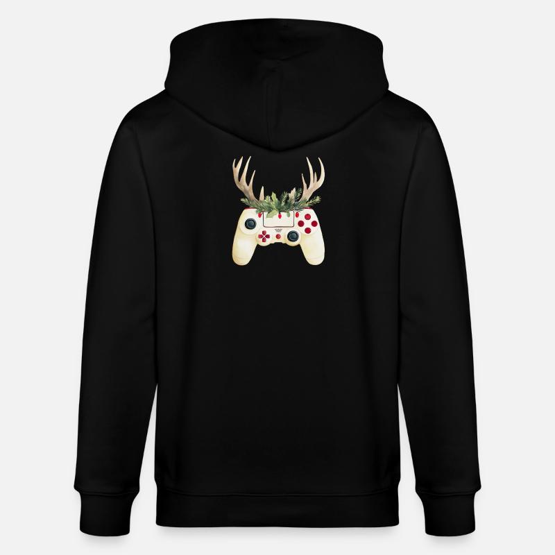 Weihnachtscontroller mit Hirschgeweih - Stanley/Stella Unisex Bio-Kapuzenjacke CULTIVATOR  - Schwarz