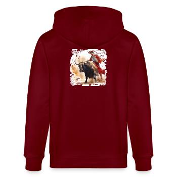 Matador et taureau en cape rouge - Veste à capuche bio CULTIVATOR Stanley/Stella Unisexe - bordeaux - Dos - Anna (173cm)