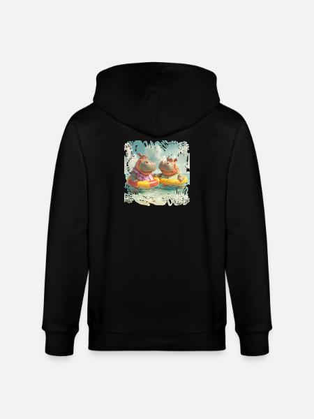 Südsee-Hippos im Schwimmreifen - Stanley/Stella Unisex Bio-Kapuzenjacke CULTIVATOR  - Schwarz