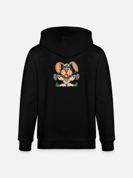 Strong Bunny Gym Cartoon - Stanley/Stella CULTIVATOR  Unisex Organic Hooded Jacket - black