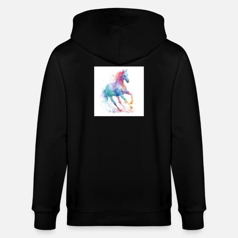 Cheval aquarelle arc-en-ciel - Veste à capuche bio CULTIVATOR Stanley/Stella Unisexe - noir