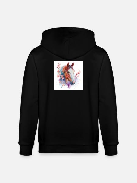 Aquarelle Cheval et Fleurs - Veste à capuche bio CULTIVATOR Stanley/Stella Unisexe - noir