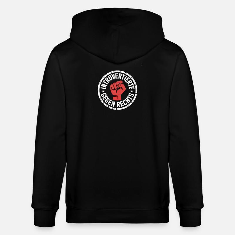Introverts vs. Right - Antifascist Merch - Stanley/Stella CULTIVATOR Unisex Organic Hooded Jacket - black