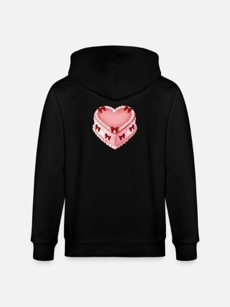 Herzdekor mit Schleifenband - Stanley/Stella Unisex Bio-Kapuzenjacke CULTIVATOR  - Schwarz