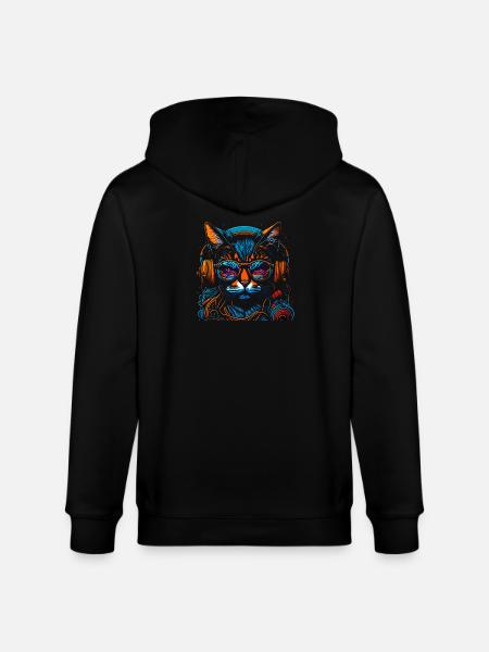 Neon DJ-Katze mit Kopfhörern - Stanley/Stella Unisex Bio-Kapuzenjacke CULTIVATOR - Schwarz