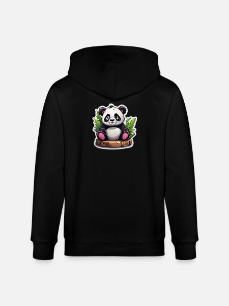 Cartoon Panda Sitting On Bamboo - Stanley/Stella CULTIVATOR  Unisex Organic Hooded Jacket - black