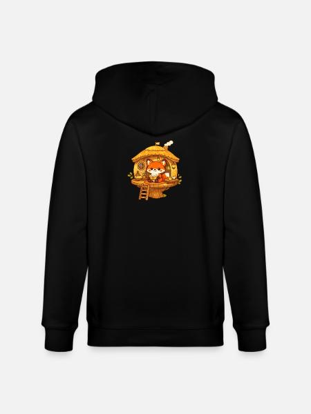 Lesender Fuchs im Baumhaus - Stanley/Stella Unisex Bio-Kapuzenjacke CULTIVATOR - Schwarz