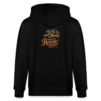 Bibelvers Lettering Design: Ich aber und mein Haus - Stanley/Stella Unisex Bio-Kapuzenjacke CULTIVATOR  - Schwarz - Hinten - Anna (173cm)