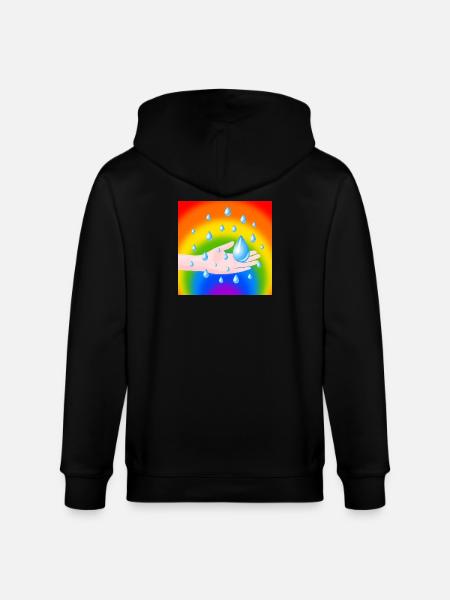 Rainbow Rain Drop and a Hand - Stanley/Stella CULTIVATOR  Unisex Organic Hooded Jacket - black