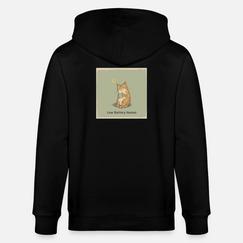 Low Battery Cat Tee - Stanley/Stella CULTIVATOR Unisex Organic Hooded Jacket - black