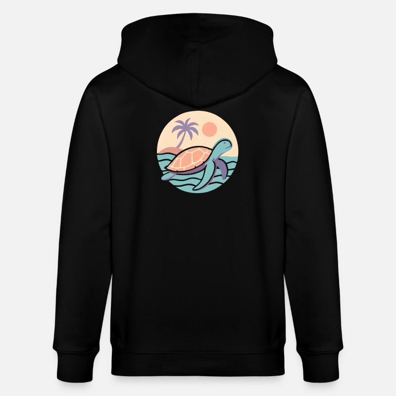 Retro Schildkröte am Strand  - Stanley/Stella Unisex Bio-Kapuzenjacke CULTIVATOR  - Schwarz