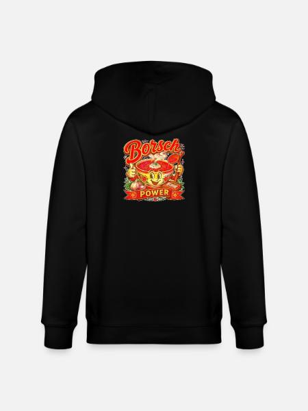 Borsch Power — Retro-Cartoon-Maskottchen-Suppenkunst - Stanley/Stella Unisex Bio-Kapuzenjacke CULTIVATOR  - Schwarz