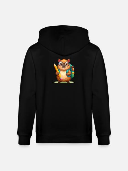 Comic Beaver with Glasses & Satchel – School - Stanley/Stella CULTIVATOR  Unisex Organic Hooded Jacket - black