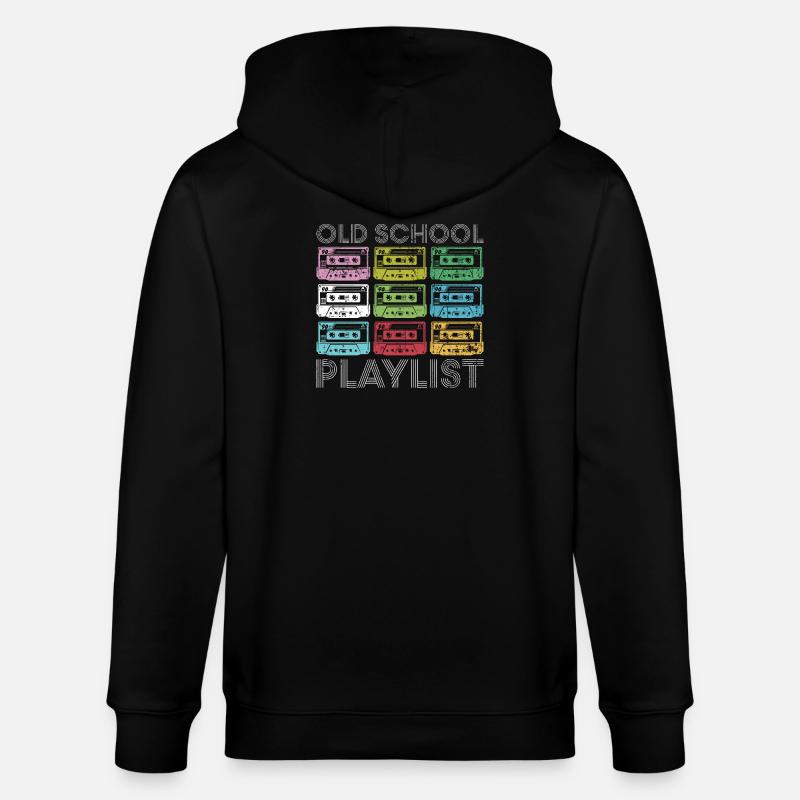 Rainbow Cassette Grid Print - Stanley/Stella CULTIVATOR  Unisex Organic Hooded Jacket - black