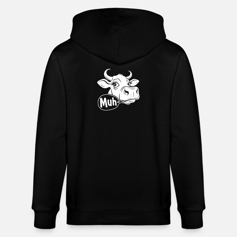 Muh Kuh Cartoon Spruch - Stanley/Stella Unisex Bio-Kapuzenjacke CULTIVATOR  - Schwarz