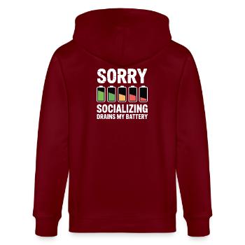 Witz über geselliges, erschöpftes Introvertiertes - Stanley/Stella Unisex Bio-Kapuzenjacke CULTIVATOR  - Burgunderrot - Hinten - Anna (173cm)