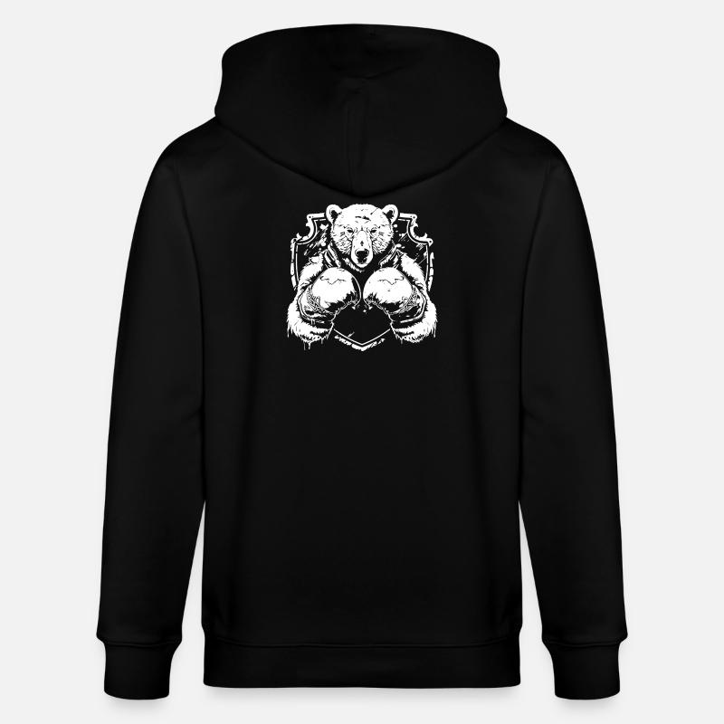 Starkes Bärenlogo mit Kampfpose Boxer - Stanley/Stella Unisex Bio-Kapuzenjacke CULTIVATOR  - Schwarz