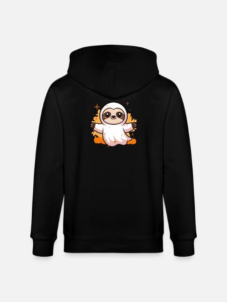 Cute Sloth Ghost Costume with Pumpkins - Stanley/Stella CULTIVATOR  Unisex Organic Hooded Jacket - black