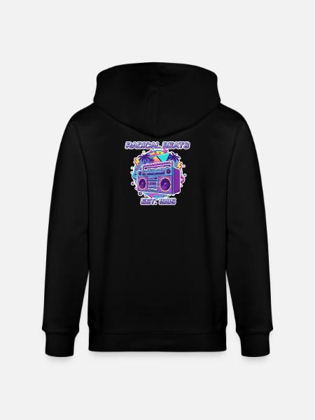 Radical Beats – 80s Retro Boombox Design - Stanley/Stella CULTIVATOR  Unisex Organic Hooded Jacket - black