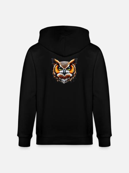 Owl - Stanley/Stella CULTIVATOR  Unisex Organic Hooded Jacket - black