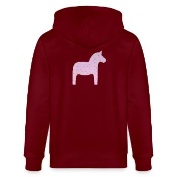 Dala Horse Pink Dots Scandinavian Sweden Decoration - Stanley/Stella CULTIVATOR  Unisex Organic Hooded Jacket - burgundy - Back - Anna (173cm)