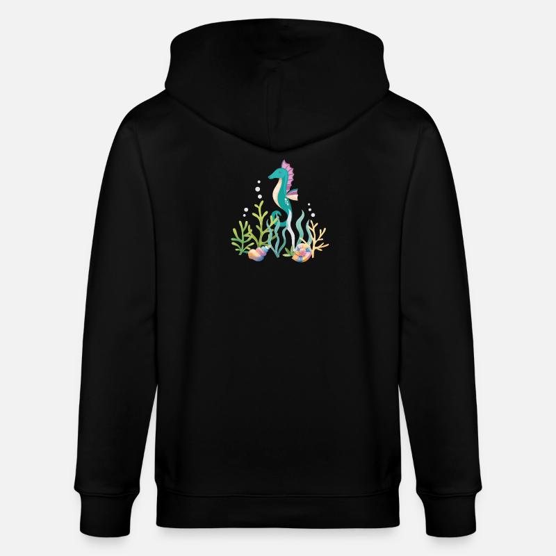 Meeresaquarium Seepferdchen Design - Stanley/Stella Unisex Bio-Kapuzenjacke CULTIVATOR  - Schwarz