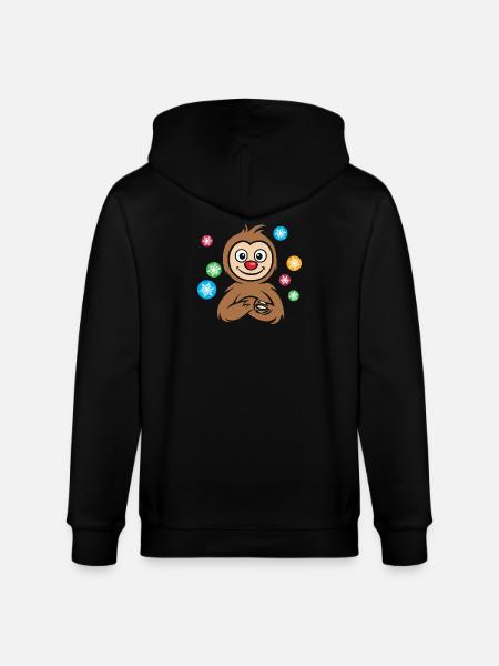 Christmas Sloth Cartoon with Snowflakes - Stanley/Stella CULTIVATOR Unisex Organic Hooded Jacket - black