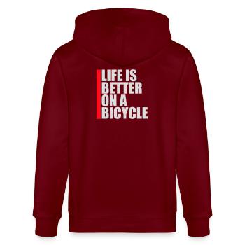 La vie est meilleure à vélo. Cyclisme Sport - Veste à capuche bio CULTIVATOR Stanley/Stella Unisexe - bordeaux - Dos - Anna (173cm)
