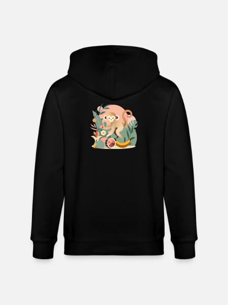 Playful monkey with tropical fruits - Stanley/Stella CULTIVATOR Unisex Organic Hooded Jacket - black