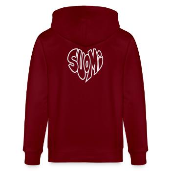 Finlande, Lettrage en forme de cœur Suomi Graffiti - Veste à capuche bio CULTIVATOR Stanley/Stella Unisexe - bordeaux - Dos - Anna (173cm)