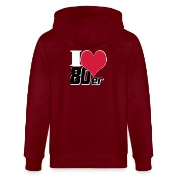 80er Party Retro Fun Shirt, 80er Motto Shirt (25) - Stanley/Stella Unisex Bio-Kapuzenjacke CULTIVATOR  - Burgunderrot - Hinten - Anna (173cm)