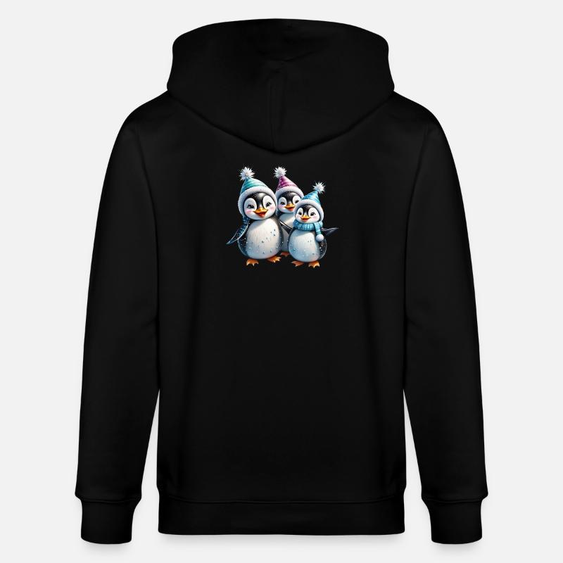 Three adorable penguins - Stanley/Stella CULTIVATOR  Unisex Organic Hooded Jacket - black