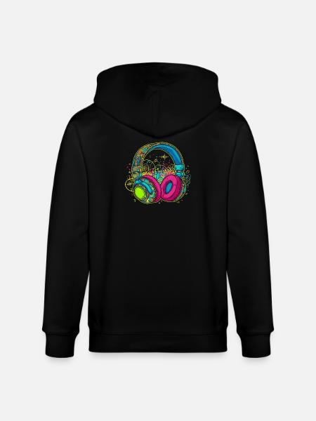 Vibrant Abstract Headphones Design - Stanley/Stella CULTIVATOR Unisex Organic Hooded Jacket - black