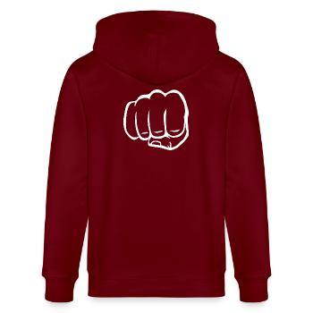 Faust geballte Faust fist bump cool Logo Symbol - Stanley/Stella Unisex Bio-Kapuzenjacke CULTIVATOR  - Burgunderrot - Hinten - Anna (173cm)