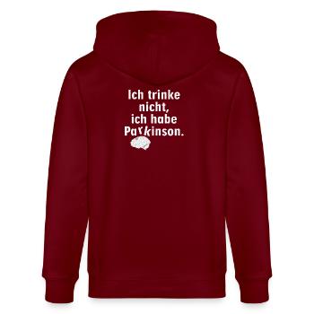 Ich trinke nicht, ich habe Parkinson. - Stanley/Stella Unisex Bio-Kapuzenjacke CULTIVATOR  - Burgunderrot - Hinten - Anna (173cm)