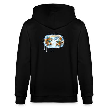 Lustige Schneeballschlacht mit Streifenhörnchen  - Stanley/Stella Unisex Bio-Kapuzenjacke CULTIVATOR  - Schwarz - Hinten - Anna (173cm)