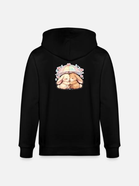 Cuddly rain rabbits under umbrella - Stanley/Stella CULTIVATOR  Unisex Organic Hooded Jacket - black