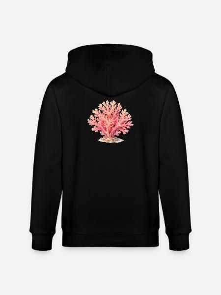 Pink Coral Illustration - Stanley/Stella CULTIVATOR Unisex Organic Hooded Jacket - black