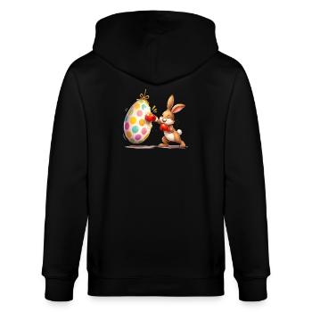 Boxender Osterhase mit Osterei-Boxsack  - Stanley/Stella Unisex Bio-Kapuzenjacke CULTIVATOR  - Schwarz - Hinten - Anna (173cm)