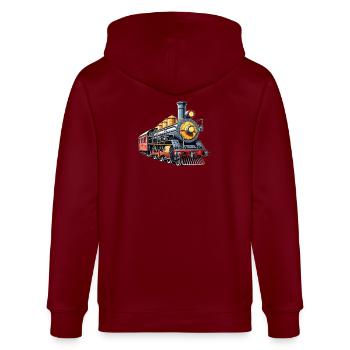 Dampfzug Cartoon Nostalgie - Stanley/Stella Unisex Bio-Kapuzenjacke CULTIVATOR  - Burgunderrot - Hinten - Anna (173cm)