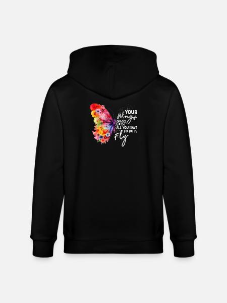 Inspiring butterfly fan graphic - Stanley/Stella CULTIVATOR  Unisex Organic Hooded Jacket - black